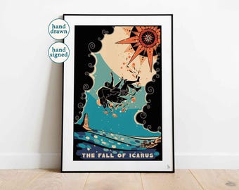 The Fall of Icarus: Ancient Greek Mythology Wall Art (A4, A3, A2)