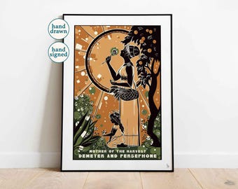 Demeter and Persephone The Harvest Mother Goddess Print: Greek Mythology Wall Art (A4, A3 )