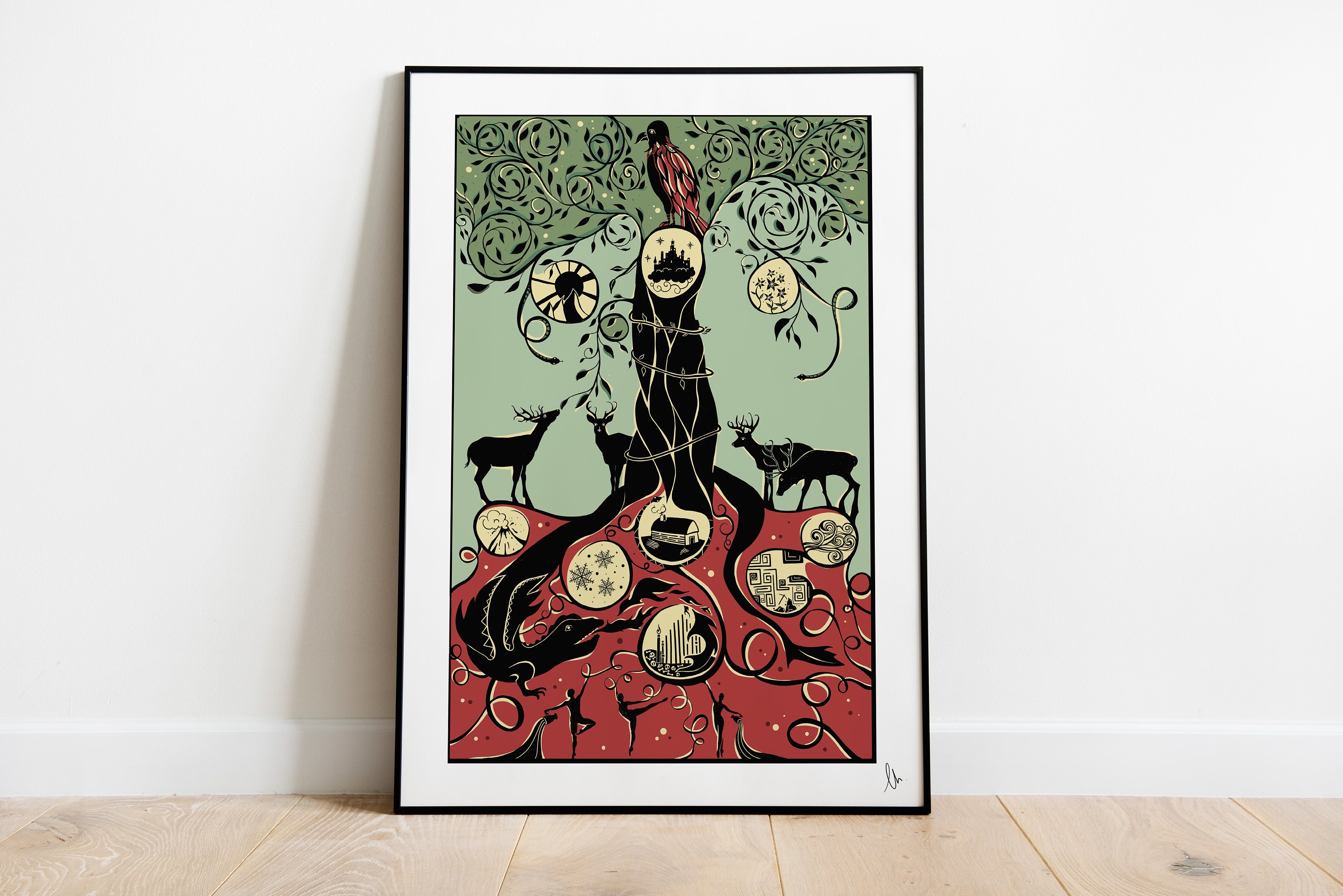 Yggdrasil, Tree of Life, Norse Mythology Print, Nine Realms Map Poster, Original Graphic Print, Norse Wall Decor, Mythology Gift, A4, A3, A2