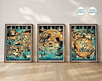 Set de 3 láminas de La Odisea: Arte de la mitología griega, decoración de la Antigua Grecia (A5, A4, A3, A2)