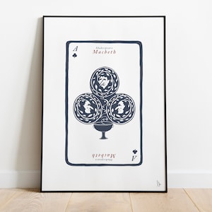 Stampa di carte da gioco Macbeth, poster ispirato a Shakespeare, arte murale "Le tre streghe", regalo per gli amanti della letteratura e dei libri, formato A4, A3