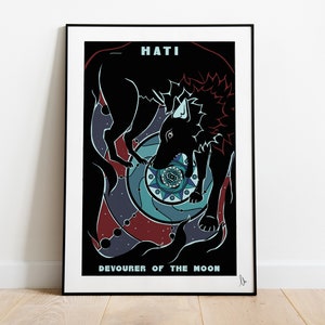Hati, Devorador de la Luna, Impresión de Lobo de la Mitología Nórdica, Póster de la Luna, Amante de los Mitos, Decoración de Pared Vikinga Nórdica, Amante Nórdico, A4, A3, A2