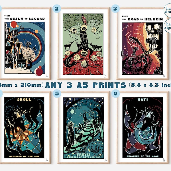 Norse Mythology 3 Print Bundle Set: Mix and Match Gallery Wall Art (A5)