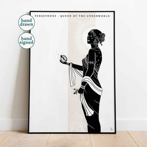 Godin Persephone: minimalistische Griekse mythologie kunst aan de muur, oude mythen decor (A4, A3, A2)