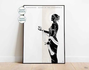 Goddess Persephone: Minimalist Greek Mythology Wall Art, Ancient Myths Decor (A4, A3, A2)