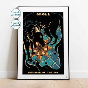 Sköll Wolf-afdruk: Noorse mythologie, zonverslindende kunst (A4, A3, A2)
