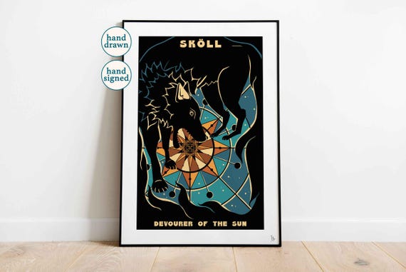 レア/SKOLOCT/CANVAS/ART/2 Sköll Wolf Print: Norse Mythology, Sun Devourer Art (A4, A3, A2