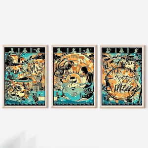 Die Odyssee, 3-teiliges Poster-Set, griechische Mythologie, antikes Griechenland, Götter und Göttinnen Kunst, Klassiker Geschenk, A5, A4, A3, A2