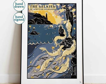 The Selkies of Scottish Folklore, Mythical Art Print (A4, A3, A2)