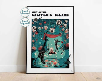Bezoek Calypso's Island: Ogygia print, Griekse mythologie reisposter (A4, A3, A2)