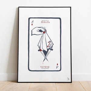 Otello, stampa di Shakespeare, poster di carte da gioco, regalo per amanti dei libri, decorazione per sala lettura, asso di quadri, stampa letteraria, formato A4, A3