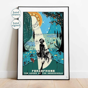 Lámina de Perséfone: Reina del Inframundo, mitología griega, arte mural (A4, A3, A2)