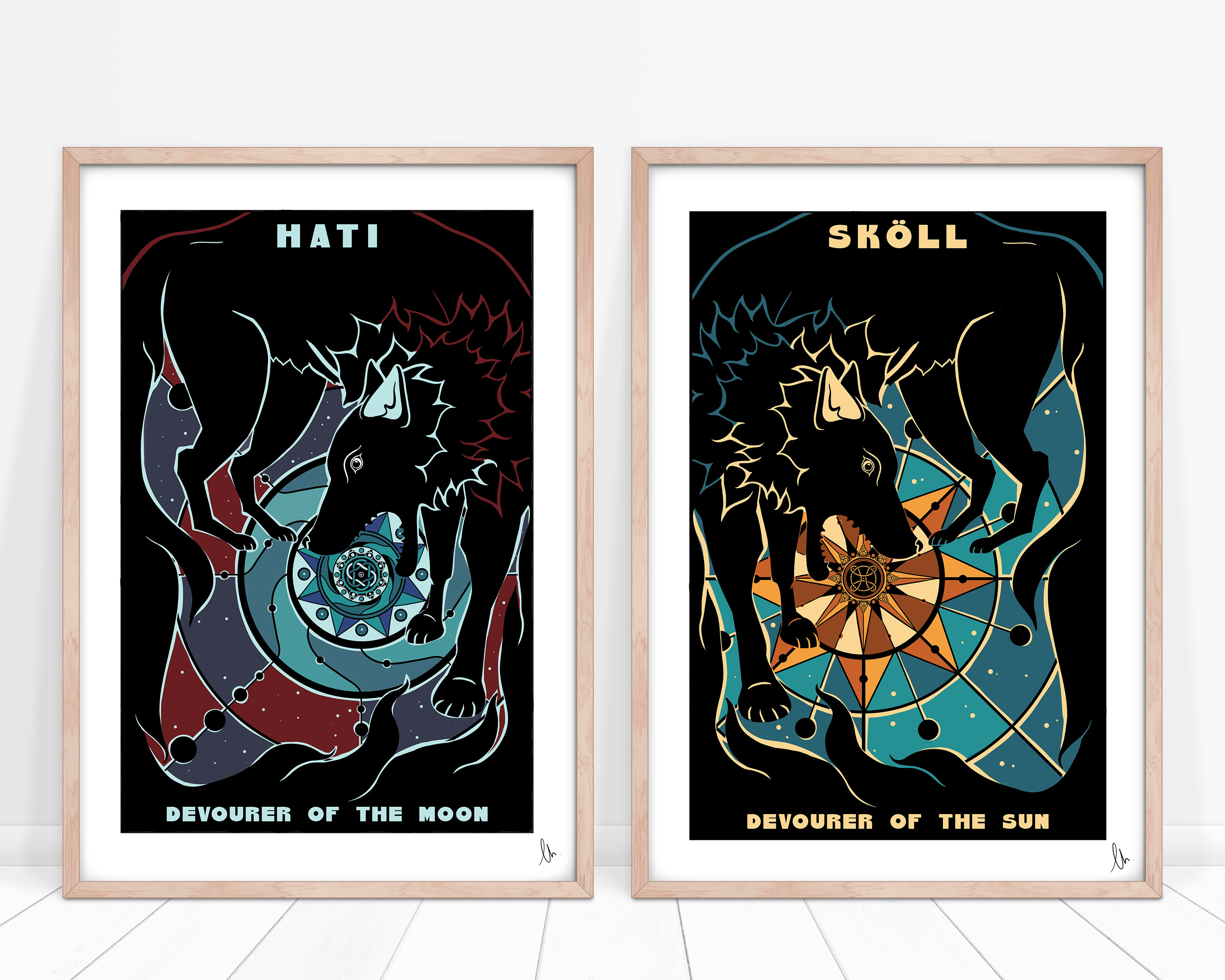Sköll Wolf Print: Norse Mythology, Sun Devourer Art (A4, A3, A2