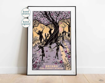 Dryads Art Print: Forest Nymphs, Greek Mythology Home Decor (A4, A3, A2)