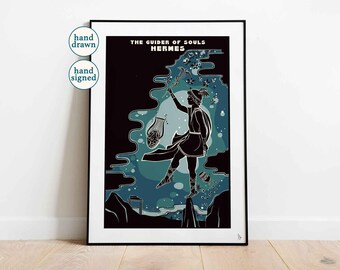 Hermes The Guider of Souls Print: Greek Mythology Wall Art (A4, A3 )