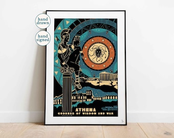 Athena Goddess Print: Greek Mythology Wall Art (A4, A3, A2)