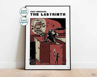 Visita Cnosos: Impresión del laberinto, mitología griega, Teseo y el Minotauro (A4, A3, A2)