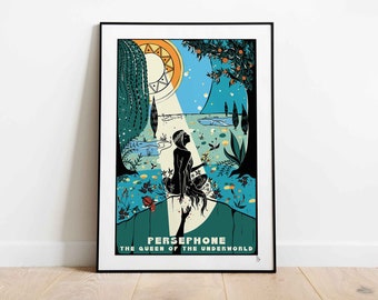 Persephone and Hades, The Queen of the Underworld and Goddess of Spring, Greek Mythology Print, Gods and Goddess Wall Art, A4, A3, A2