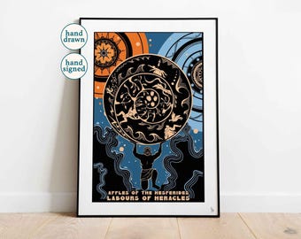 Apples of Hesperides Print: Heracles, Greek Mythology Wall Art (A4, A3)