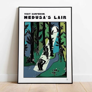 Stampa "Tana di Medusa, Sarpedonte": poster di viaggio retrò, stampa della mitologia greca, decorazione murale con dei e dee, arredamento per la casa "Visita la Grecia", formato A4, A3, A2