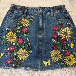 Ornament print painted jean skirt