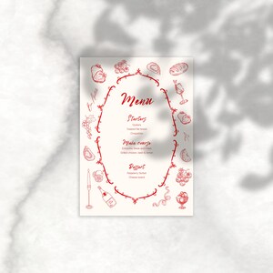 Rode en natuurlijke vintage Franse stijl bewerkbare Canva diner evenement menu / plaats kaartsjabloon