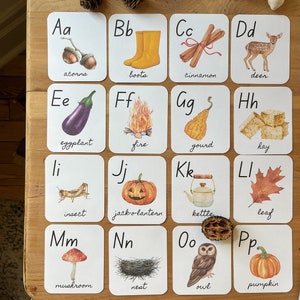 L'alphabet d'automne, cartes à imprimer pour les enfants, alphabet saisonnier sur le thème de l'automne, cartes-éclair éducatives imprimables