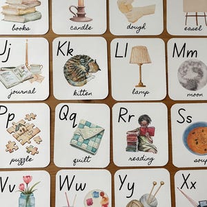 El alfabeto acogedor, tarjetas imprimibles para niños, tarjetas con el alfabeto de la cabaña acogedora, tarjetas didácticas imprimibles