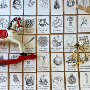 Cartões de atividades do calendário do advento de Natal para impressão em estilo de esboço | Diversão de férias | Atividades de contagem regressiva de Natal | Cartões de lista de desejos de Natal
