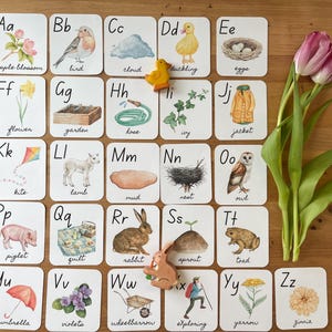 Alphabet de printemps, Cartes imprimables pour enfants, Cartes saisonnières de l'alphabet, Cartes éducatives imprimables