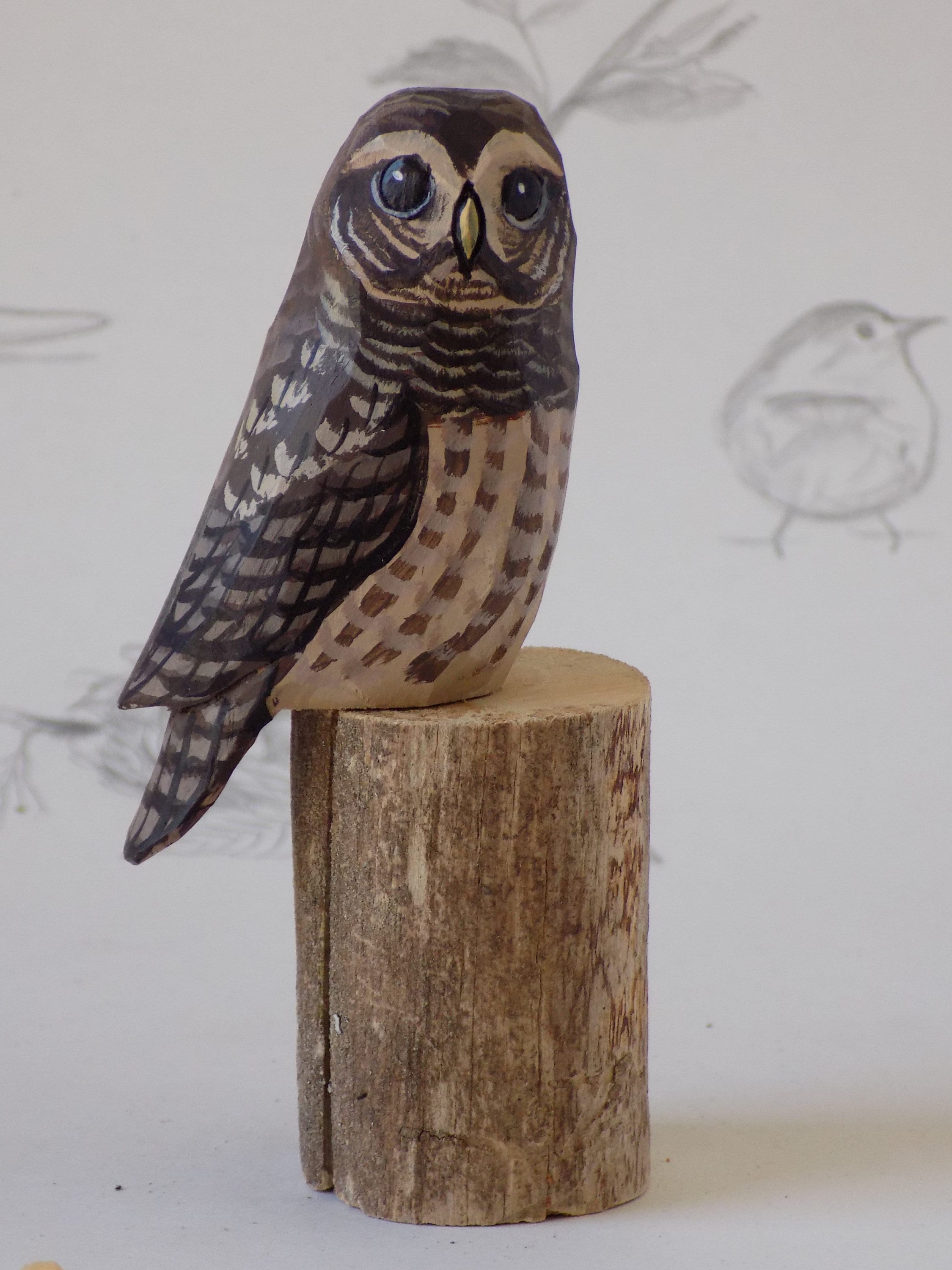 Hand Carved Barred Owl Woodcarving on Driftwood