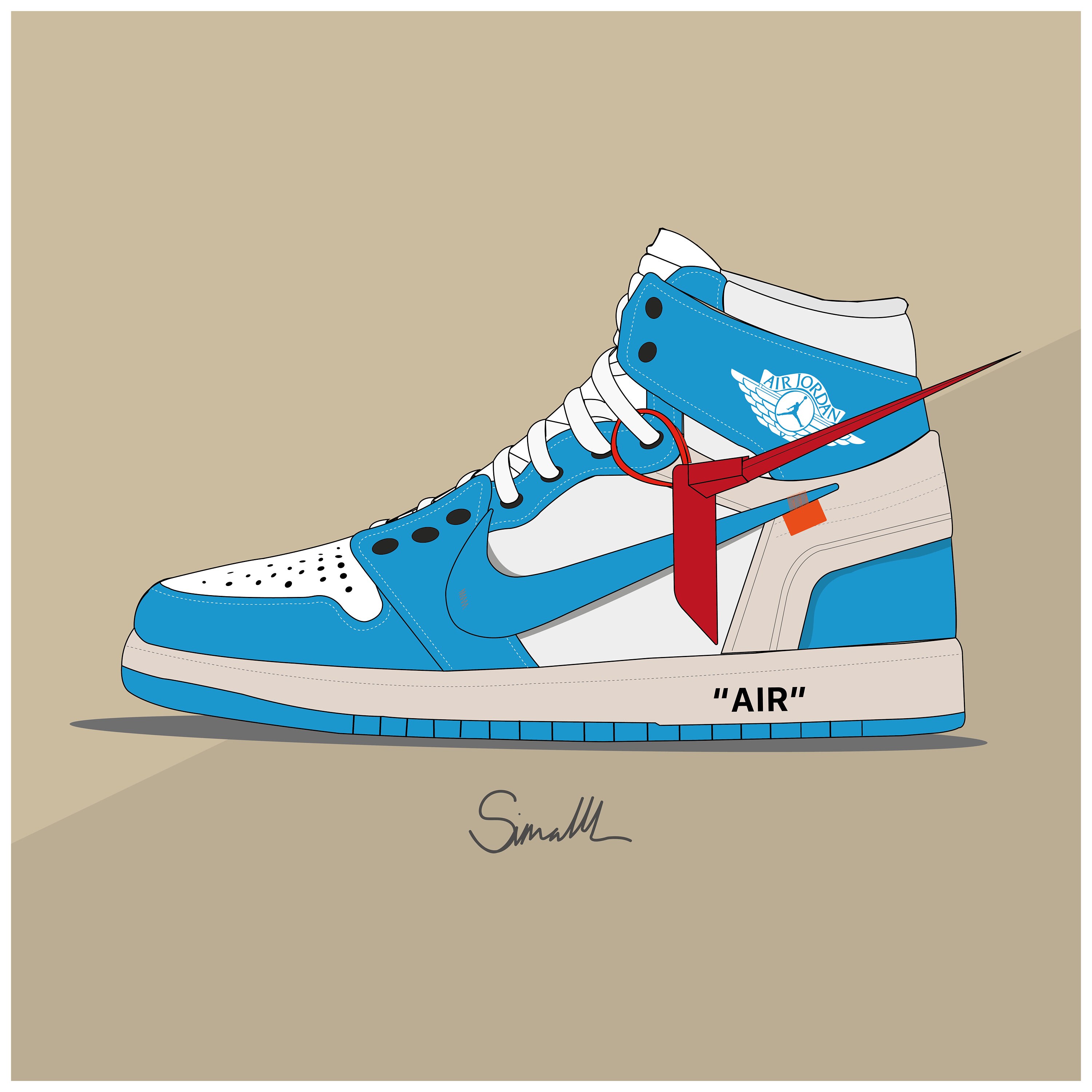 Jordan 1 Retro High Off White University Blue Digital Print Etsy