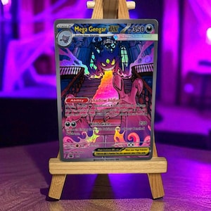 Carte Pokémon personnalisée Mega Gengar Ex Full Art TCG, illustration originale, effet holographique arc-en-ciel fait à la main