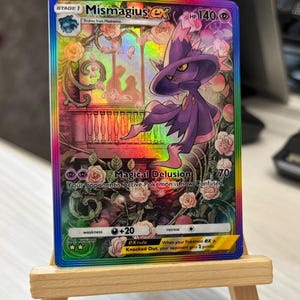 Carte de poche Pokémon TCG - Mismagius Réplique personnalisée complète avec effet holographique arc-en-ciel personnalisé