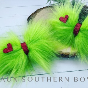 Grumpy Green Guy Inspired Pigtail Hair Bows