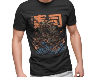 Sushi Dragon T-Shirt Homme, T Shirt Japonais Unisexe, Tee Shirt Anime Homme, T-shirt Geek, T-shirt Film Homme, Idée Cadeau Homme