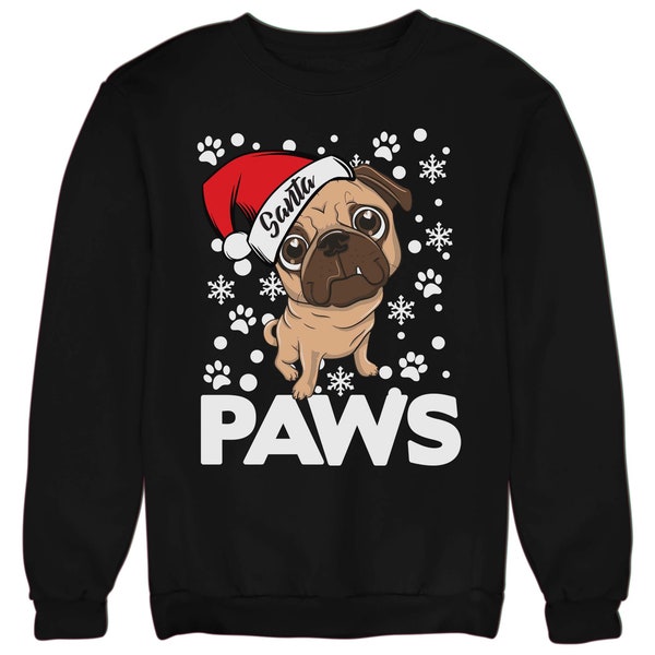 Mignon Santa Paws Pug Dog Christmas Jumper Sweatshirt Adultes & Enfants Cadeau Cadeau