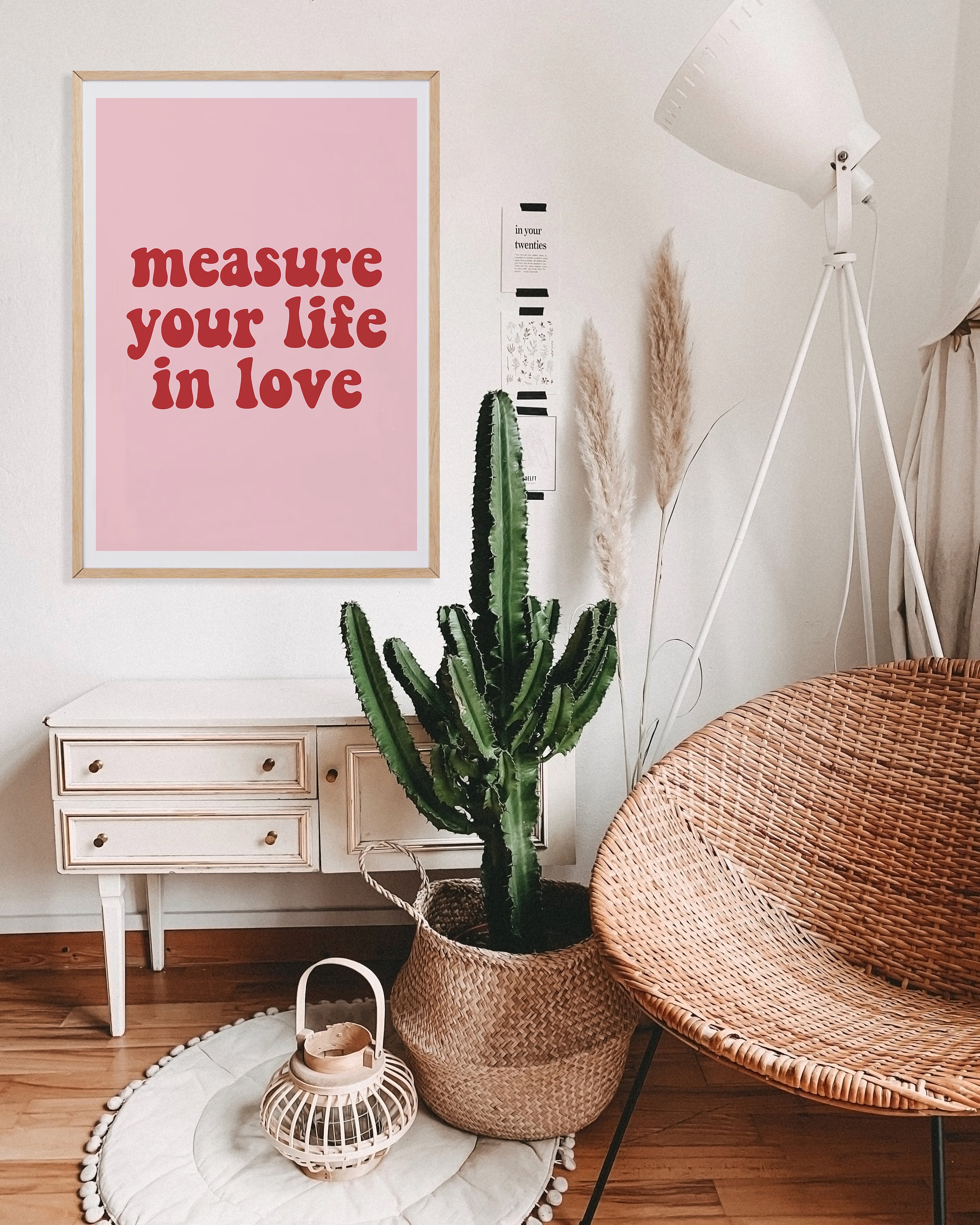 Measure your life in love pink retro downloadable DIY wall | Etsy