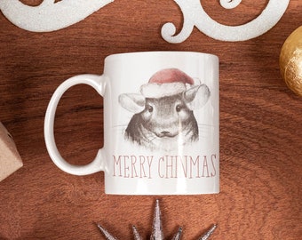 Artsy Christmas Chinchilla Dark Pencil Drawing | Unique mug for Chinchilla Lovers!