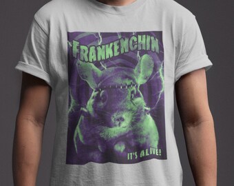 Frankenchin Frankenstein Parody Halloween Color Tee | Unisex T-Shirt for Horror Lovers and Chinchilla Lovers!