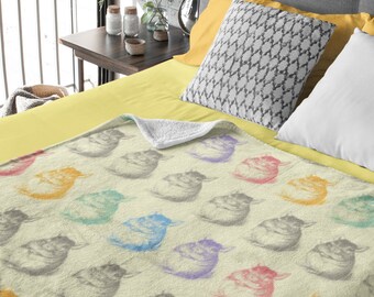 Colorful Artsy Chinchilla Pencil Drawing | Throw Blanket