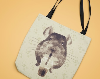 Chinchilla Drinking Boba Tea | All over Print Tote bag for Chinchilla Lovers and Boba Lovers!