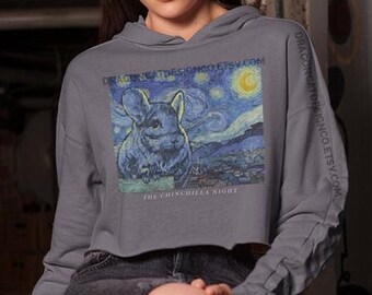 A Chinchilla's Starry Night | Cropped Hoodie for Art Lovers and Chinchilla Lovers!