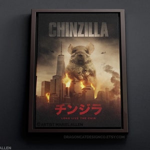 Chinzilla Framed Premium Gallery Wrap Canvas for Giant Monster Lovers and Chinchilla Lovers!