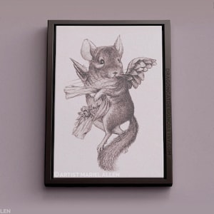Angelic Chinchilla Cherub Illustration | Framed Premium Gallery Wrap Canvas