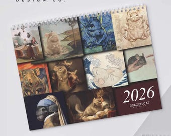 Beaux-arts, mais faites-en des chinchillas ! Calendrier 2026 | Calendrier parodique artistique pour les amateurs de chinchilla et d'art