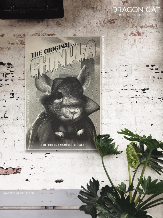 Chinchilla Dracula Parody Halloween Art in Black and White