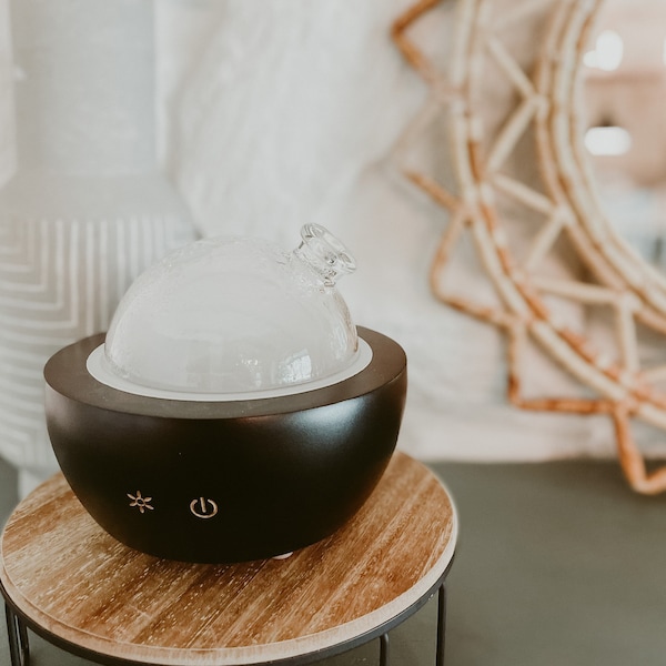 Eden |  Black Wood Base & Glass Dome Diffuser  |  Essential Oil Diffuser  |  Boho Diffuser