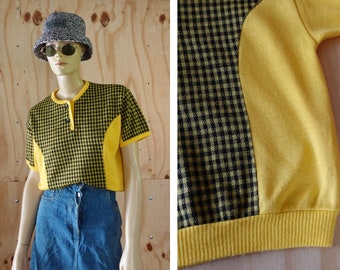 Vintage eighties geel geruit truitje maat M | 80s knitwear | vintage kleding voor haar | jaren 80 gebreide trui | checked jumper