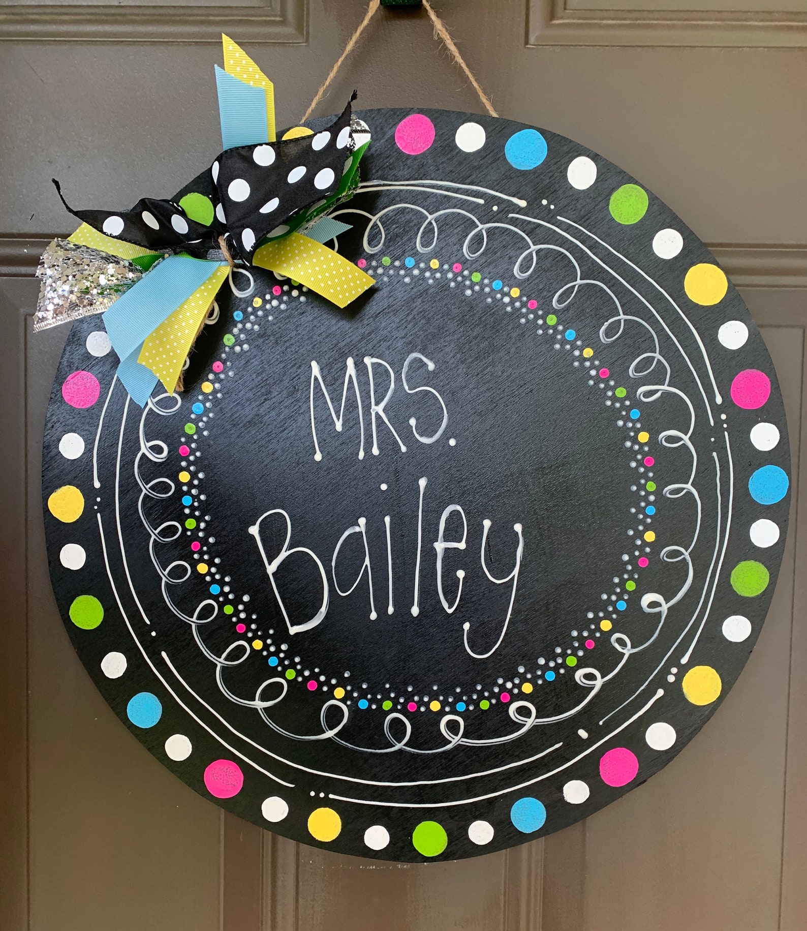 Circle confetti teacher woden door hanger Etsy